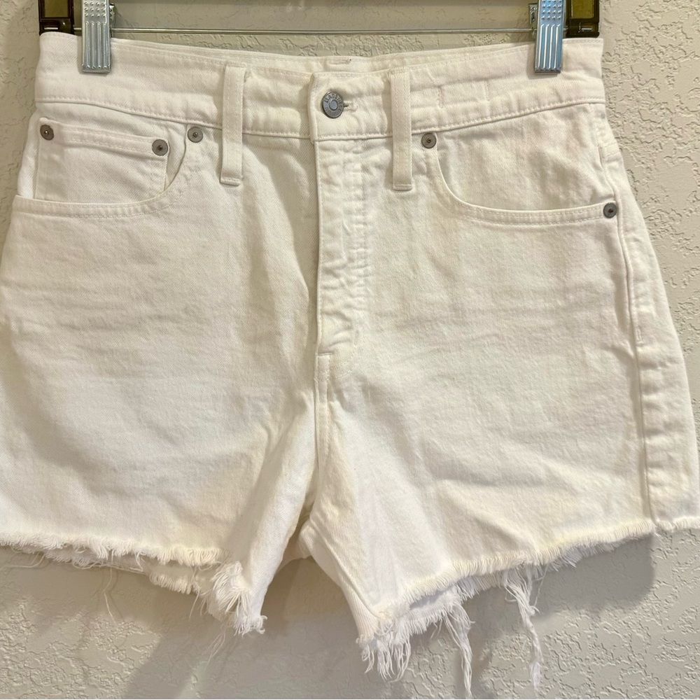 Women's Madewell High Rise White Frayed Hem Denim Shorts